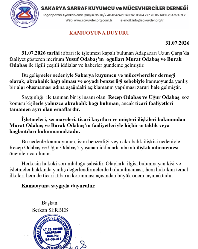 Kuyumcu Dernegi Odabas Aciklama