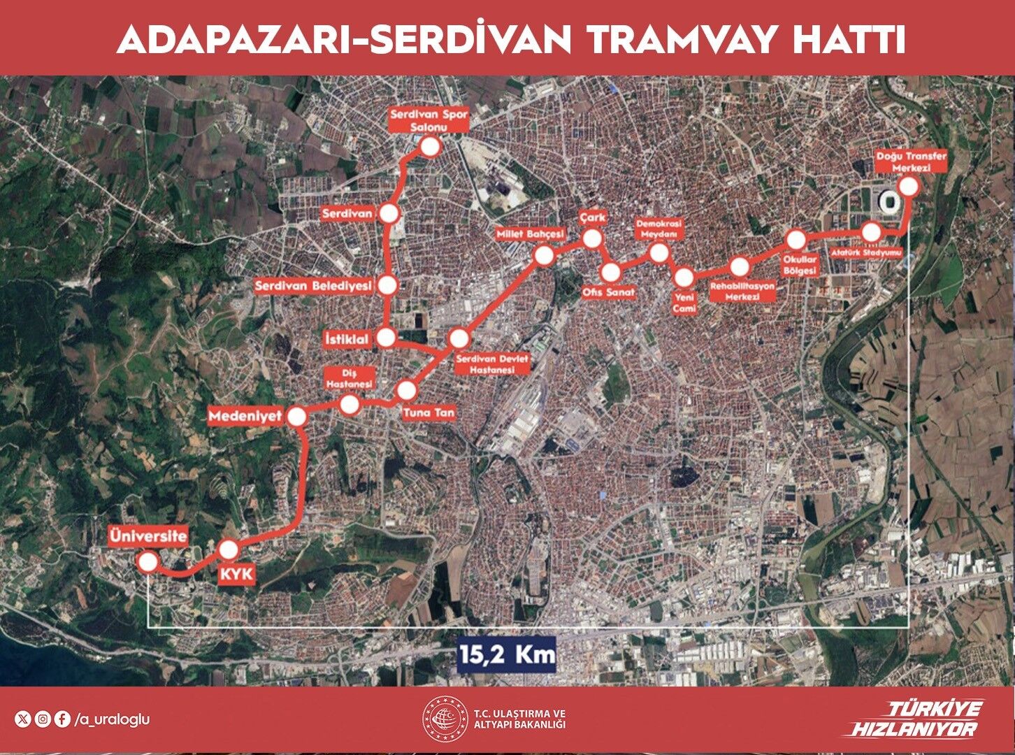 Bakan Uraloğlu: '15,2 kilometre uzunluğundaki Adapazarı-Serdivan Tramvay Hattımızı 19 istasyonla hizmete sunacağız'