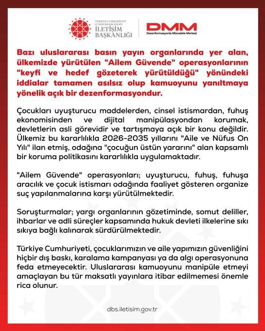 DMM'den 'Ailem Güvende' operasyonlarının 'keyfi ve hedef gözeterek yürütüldüğü' iddialarına yalanlama