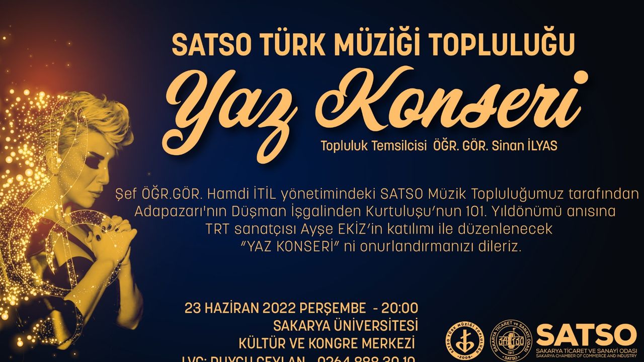 SATSO Türk Müziği Topluluğu’ndan  TRT Sanatçısı Ayşe Ekiz’le Yaz Konseri 