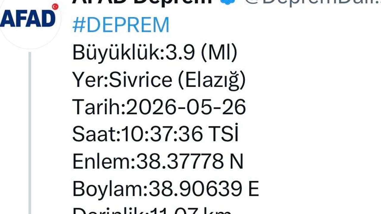 Elazığ'da bir deprem daha