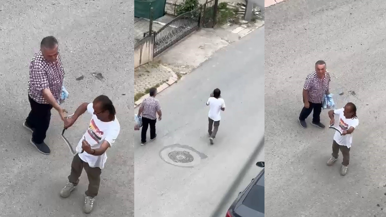 Paniğe sebep olan yılanı eliyle yakaladı