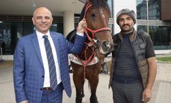 Körfez'de bir vatandaş, Belediye Başkanı Söğüt'e hayırlı olsun ziyaretine atla gitti