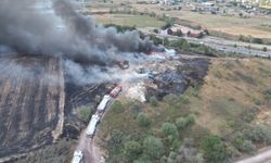 Tekirdağ'da otluk alandan geri dönüşüm tesisine sıçrayan yangına müdahale ediliyor