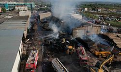 Kereste fabrikasındaki yangın iş yerlerine sıçradı, olay yeri havadan görüntülendi