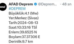 Sivas’ta 4.1 büyüklüğünde deprem