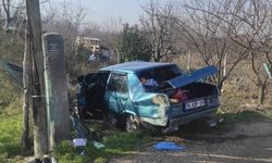 Bursa'da yol kenarındaki beton direğe çarpan otomobilin sürücüsü ağır yaralandı