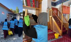 Erzincan'da öğrencilerden cami temizliğine destek