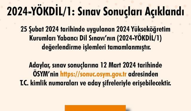 2024-YÖKDİL/1 sınav sonuçları açıklandı