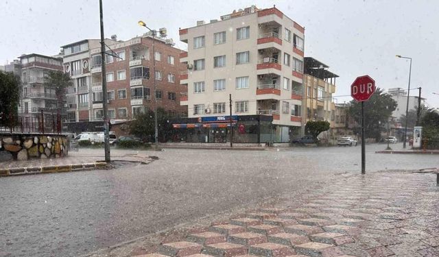 İskenderun’da dolu yağışı çevreyi beyaza büründü