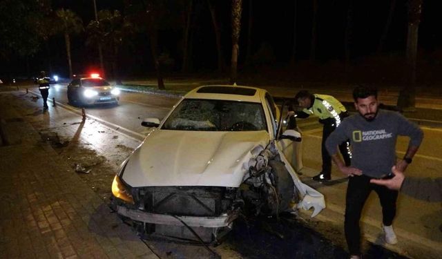 Palmiyeye çarpan lüks otomobil hurdaya döndü