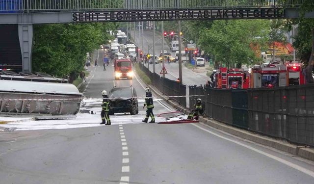 Benzin yüklü tanker kazasında 84 personel ve 23 araç ile müdahale