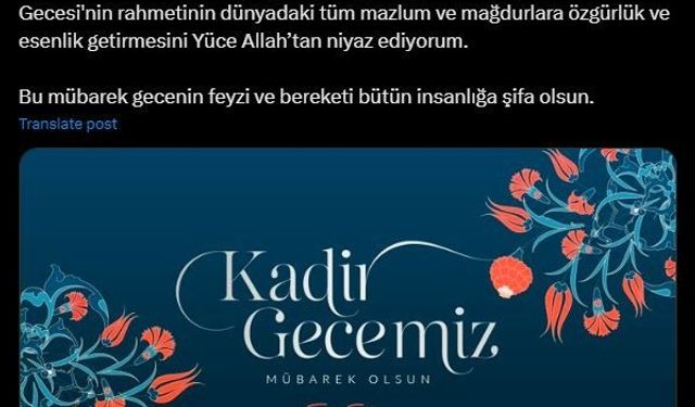 Emine Erdoğan’dan Kadir Gecesi mesajı