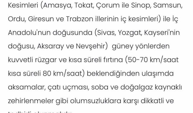 Orta ve Doğu Karadeniz’in iç kesimleri için fırtına uyarısı