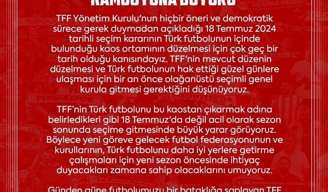 Pendikspor’dan TFF’ye seçim çağrısı