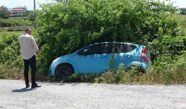 Böğürtlenler şarampole inen otomobile hava yastığı oldu, sürücünün burnu dahi kanamadı