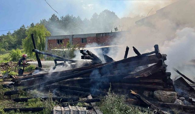 Bolu’da 2 samanlık ve odunluk alev alev yandı: Yangın havadan görüntülendi