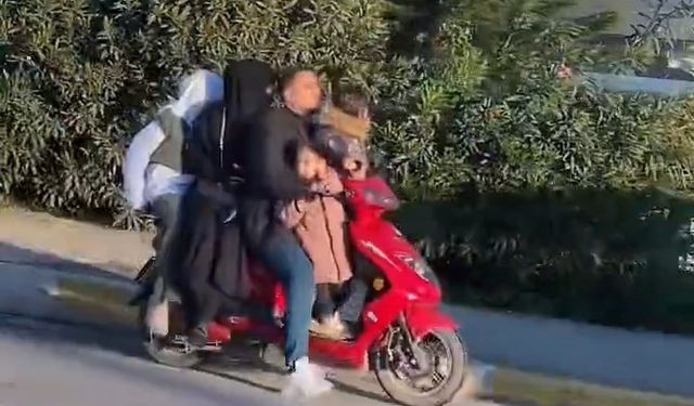 Canlarını hiçe sayıp motosiklete 5 kişi bindiler