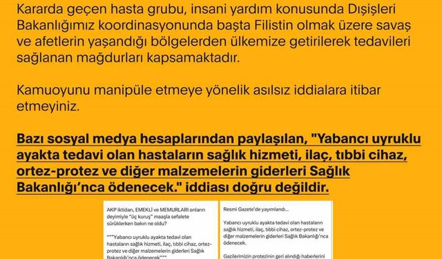 DMM, "Yabancı uyruklu hastaların sağlık giderleri bakanlık tarafından ödenecek" iddiasını yalanladı