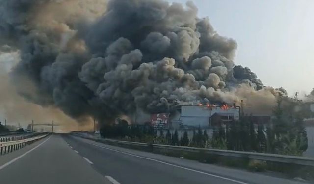 D-650 kara yolunu dumana boğan fabrika yangını 2 buçuk saat sonra söndürüldü