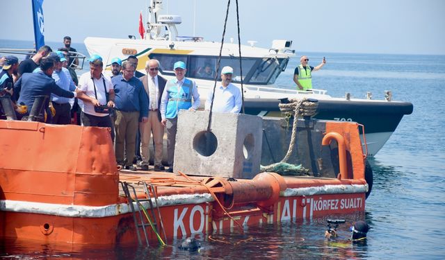 İzmit Körfezi'nde biyoçeşitliliğin arttırılması için 100 yapay resif bırakıldı