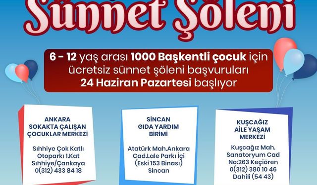 Ankara Büyükşehir ‘Toplu Sünnet Şöleni’ için kayıtlar başlıyor