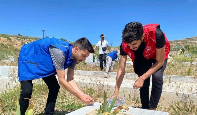 Elazığ’da gönüllü gençlerden kimsesizler mezarlığında temizlik