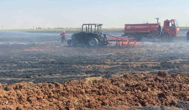 Siverek’te 300 dönümlük buğday tarlası ve bir traktör kül oldu