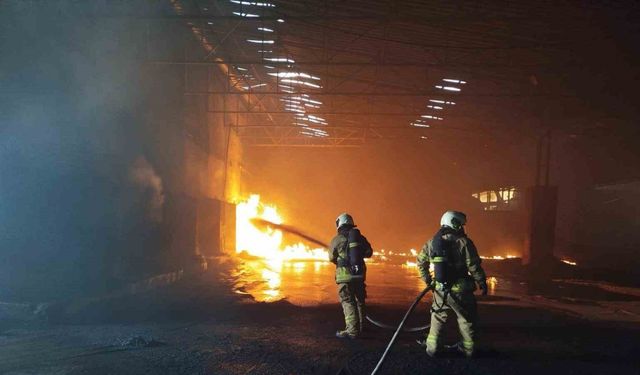 Ayvalık’ta pirina fabrikasında patlayan kazandan çıkan yangın korkuttu