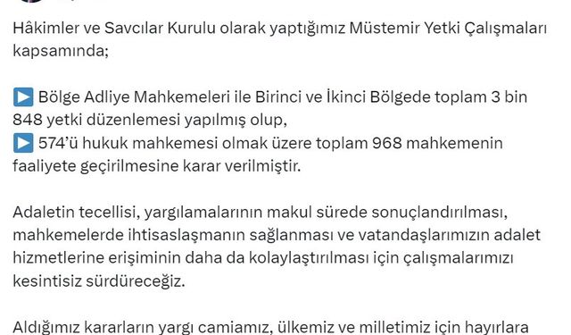 Adalet Bakanı Tunç: "Toplam 968 yeni mahkeme kuruluyor"