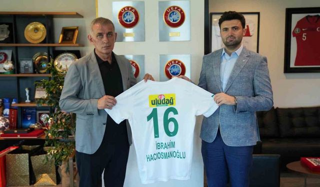 Bursaspor Başkanı Enes Çelik, TFF Başkanı İbrahim Hacıosmanoğlu’nu ziyaret etti