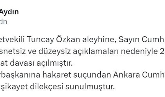 Cumhurbaşkanı Erdoğan’dan CHP İzmir Milletvekili Tuncay Özkan’a tazminat davası