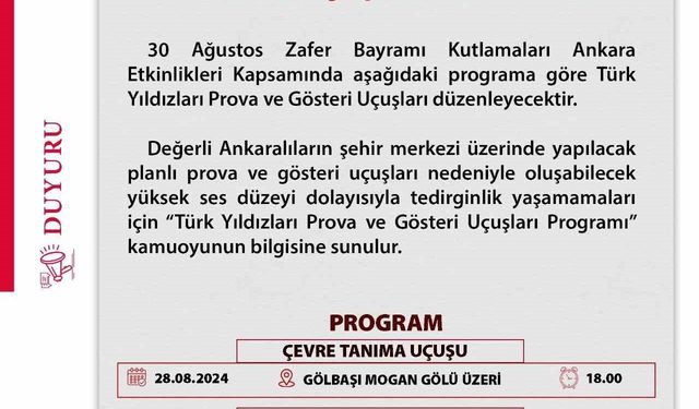 Türk Yıldızları 30 Ağustos’ta Ankara semalarında olacak