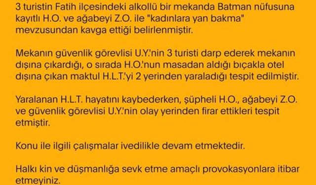 Fatih’te "kadınlara yan bakma" kavgasında kan aktı: 1 ölü