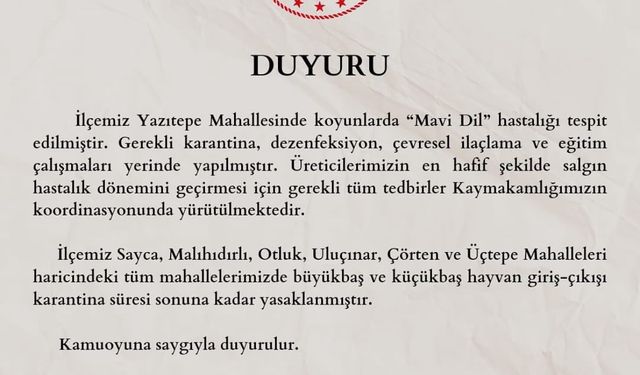 Adana’da bir mahalleye ‘mavi dil’ karantinası