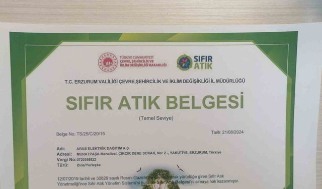 Aras EDAŞ sürdürülebilirlik çalışmaları kapsamında ‘Sıfır atık belgesi’ni aldı