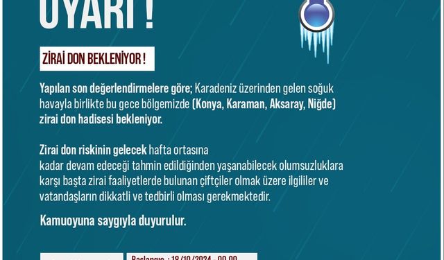 Niğde Valiliği zirai don uyarısı yaptı