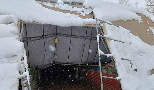 Bayburt’ta kardan ahırın damı çöktü