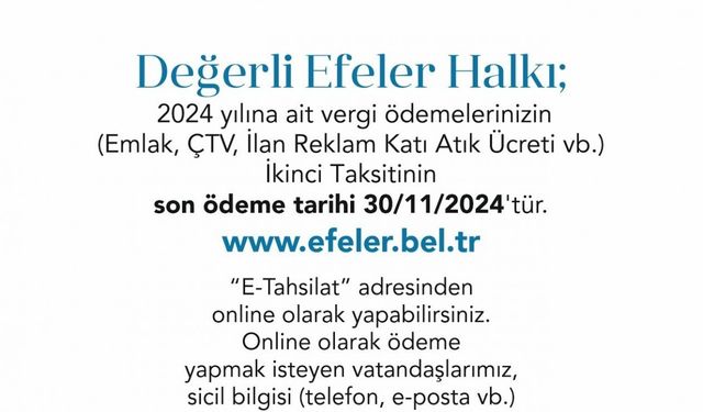 Efeler Belediyesi’nden vergi ödemesi hatırlatması