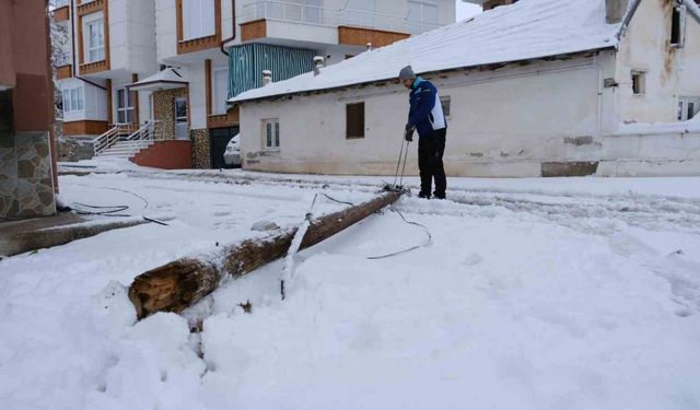 Karda kayan otomobil 2 telefon direğini devirdi