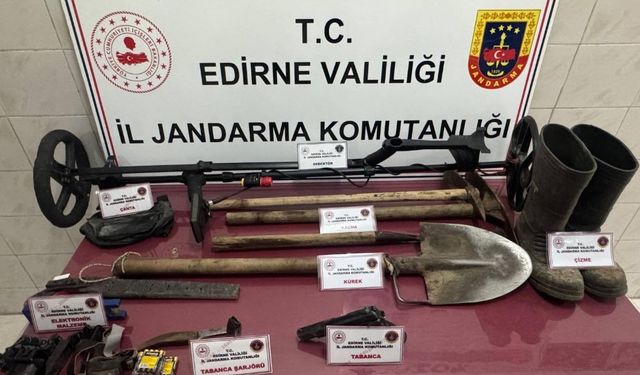 Edirne'de karı koca kaçak kazı yapan şüpheliler yakalandı