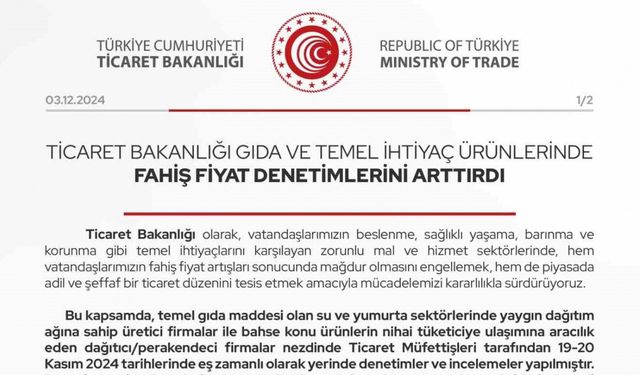 Bakanlıktan gıda ve temel ihtiyaç ürünlerine denetim artışı