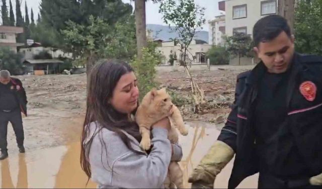 Dalda mahsur kalan kedisi kurtarılınca sevinçten gözyaşı döktü