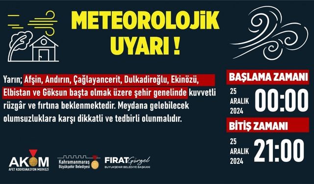 Kahramanmaraş’ta fırtına uyarısı