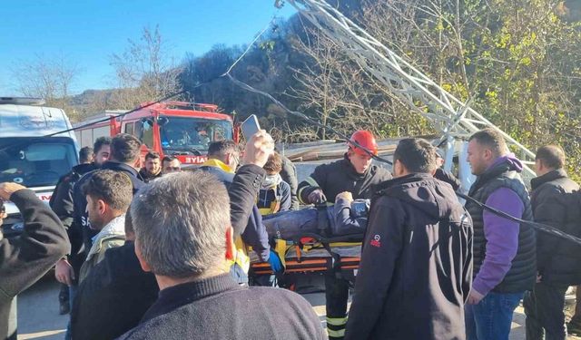 Lastiği patlayan kamyonet elektrik direğine çarptı: 2 yaralı