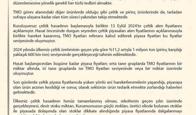 TMO çeltik alım fiyatlarını açıkladı