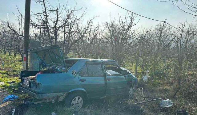 Kontrolden çıkan otomobil direğe çarpıp tarlaya uçtu sürücü yaralandı