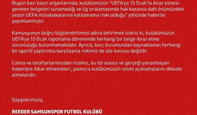 Samsunspor, Avrupa kupalarına katılamama haberlerini yalanladı