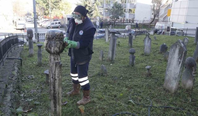 Tarihi mezar taşlarının bakım ve temizliği yapılıyor