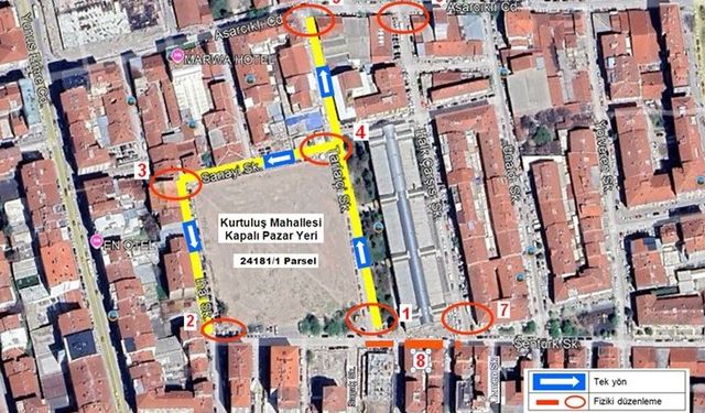 Kurtuluş Kapalı Pazar Yeri inşaatı için trafik düzenlemesi